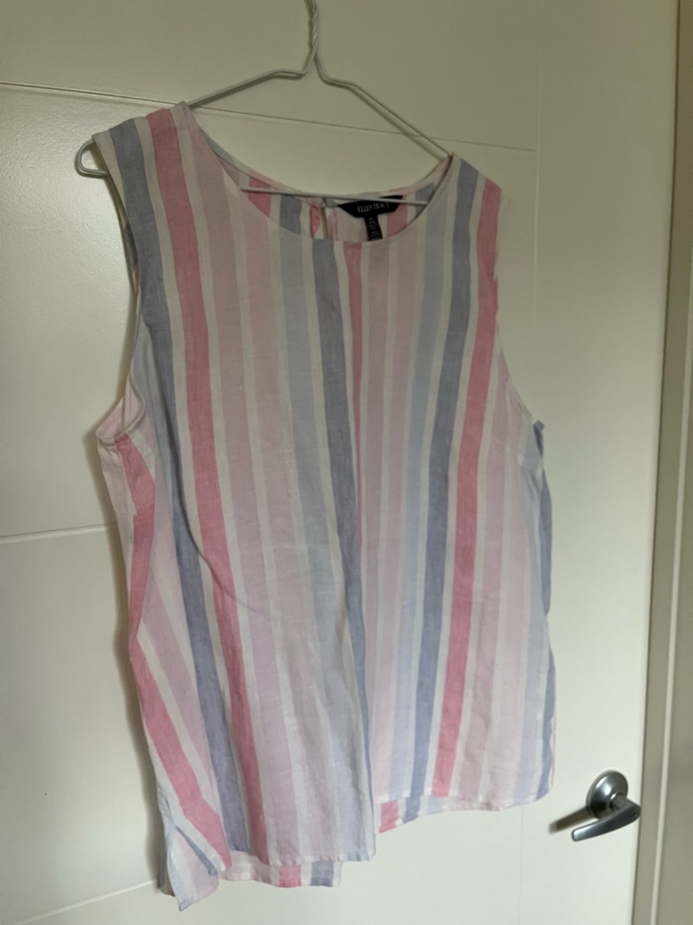Ellen Tracy Sleeveless Striped Linen Tank in Pink, Blue & White